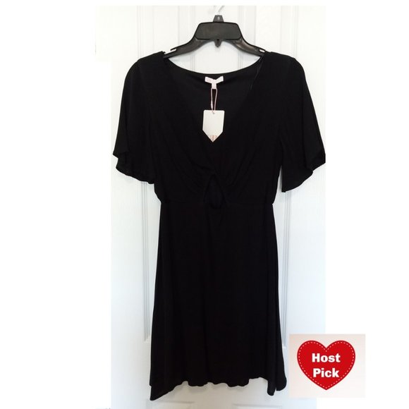 Black Mini Dress - Elastic Waist - Short Sleeves - Size Small - Picture 1 of 3